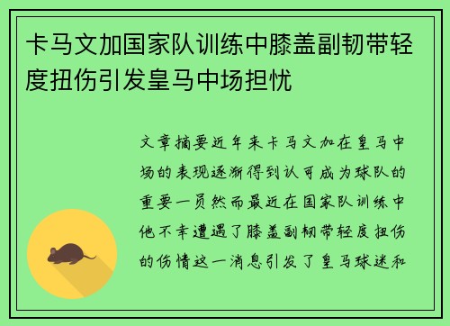 卡马文加国家队训练中膝盖副韧带轻度扭伤引发皇马中场担忧